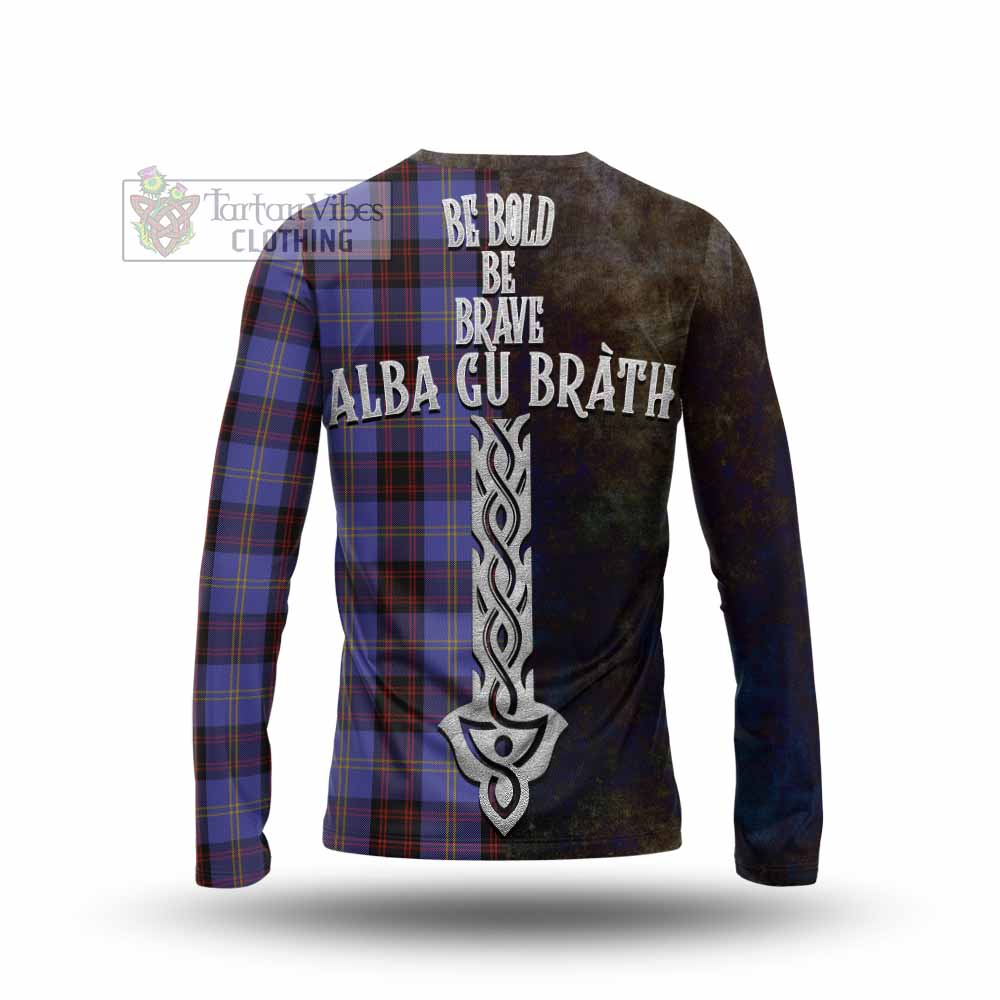 Tartan Vibes Clothing Rutherford Tartan Family Crest Long Sleeve T-Shirt Alba Gu Brath Be Brave Lion Ancient Style