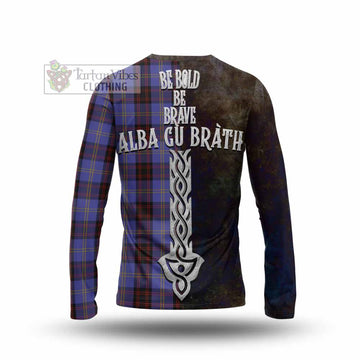 Rutherford Tartan Family Crest Long Sleeve T-Shirt Alba Gu Brath Be Brave Lion Ancient Style