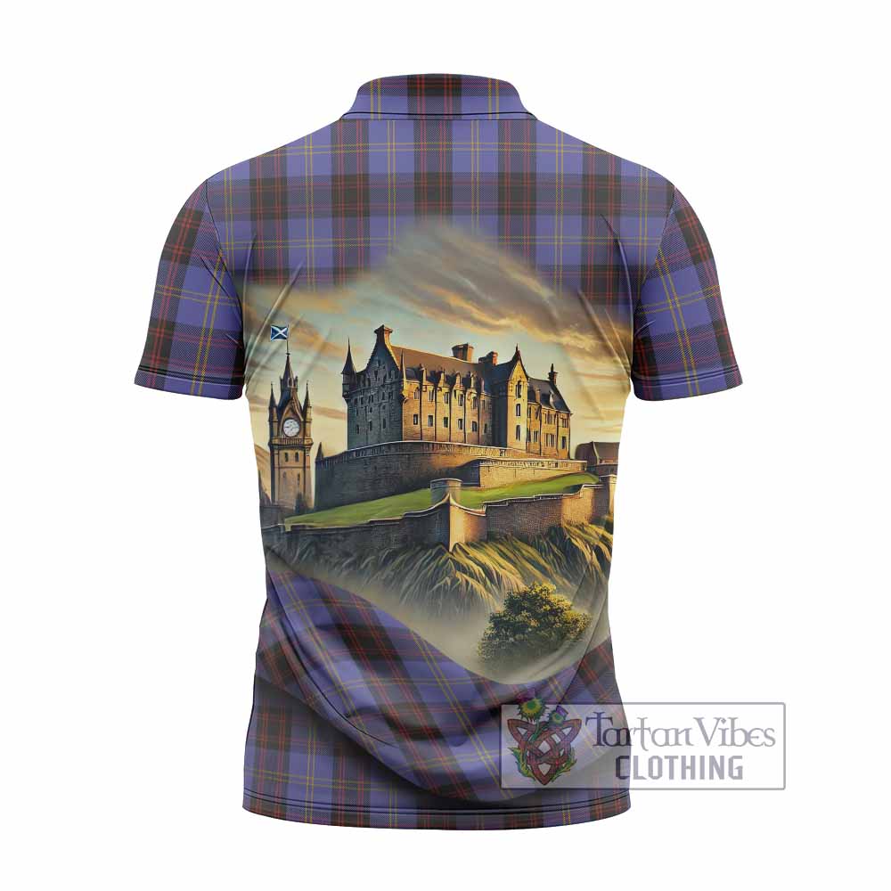 Tartan Vibes Clothing Rutherford Tartan Family Crest Zipper Polo Shirt with Scottish Ancient Castle Stype
