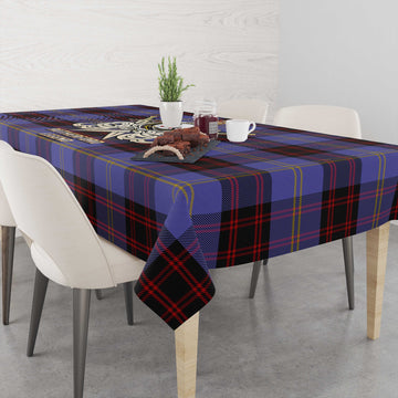 Rutherford Tartan Tablecloth with Clan Crest and the Golden Sword of Courageous Legacy
