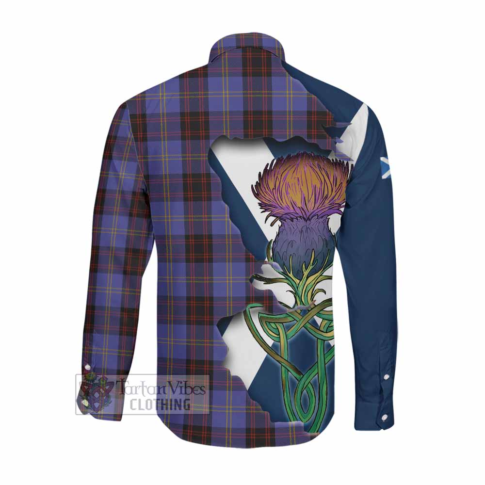 Tartan Vibes Clothing Rutherford Tartan Family Crest Long Sleeve Button Shirt Scottish Thistle Celtic Inspired