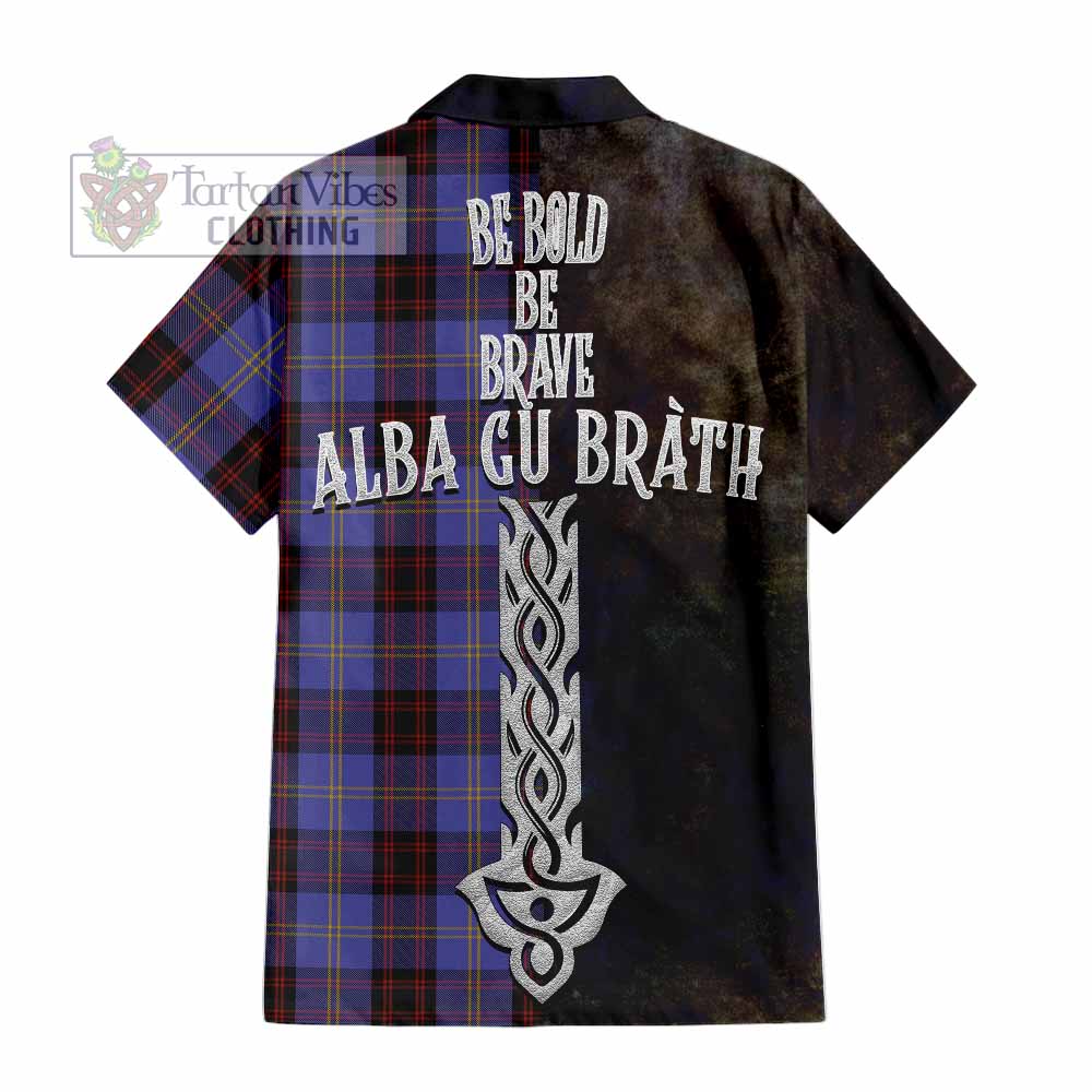 Tartan Vibes Clothing Rutherford Tartan Family Crest Short Sleeve Button Shirt Alba Gu Brath Be Brave Lion Ancient Style