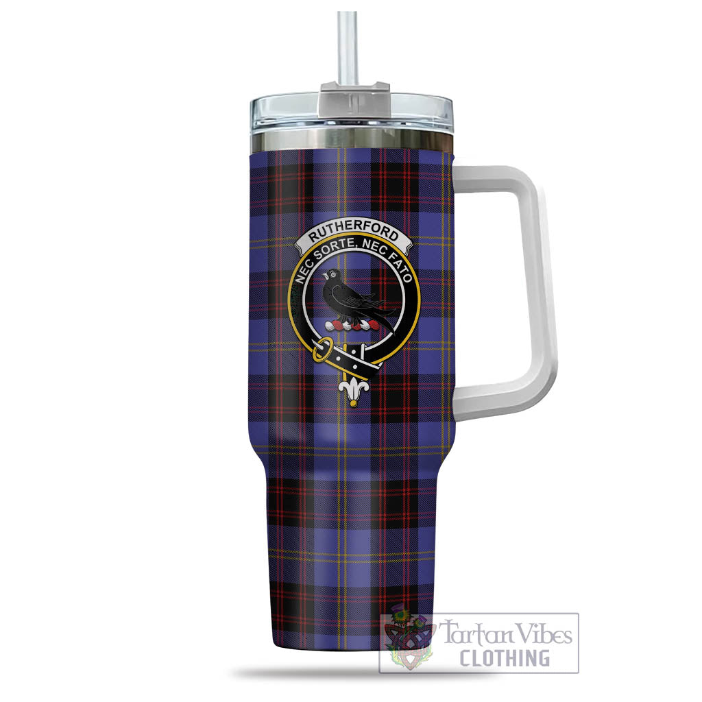 Tartan Vibes Clothing Rutherford Tartan and Family Crest Tumbler with Handle