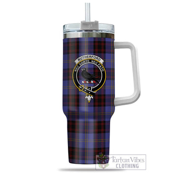 Tartan Vibes Clothing Rutherford Tartan and Family Crest Tumbler with Handle