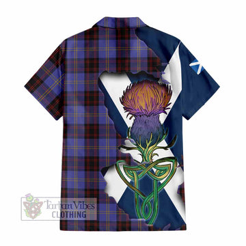 Tartan Vibes Clothing Rutherford Tartan Family Crest Short Sleeve Button Shirt Scottish Thistle Celtic Inspired