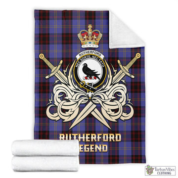 Rutherford Tartan Blanket with Clan Crest and the Golden Sword of Courageous Legacy