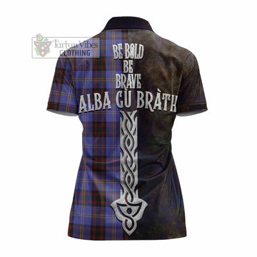 Rutherford Tartan Family Crest Women's Polo Shirt Alba Gu Brath Be Brave Lion Ancient Style