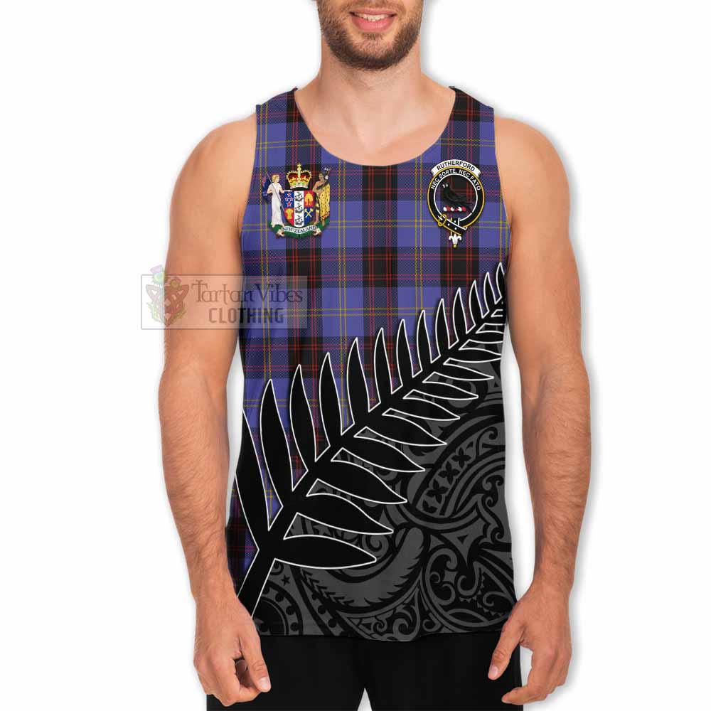 Tartan Vibes Clothing Rutherford Crest Tartan Men's Tank Top with New Zealand Silver Fern Half Style