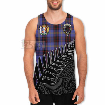 Tartan Vibes Clothing Rutherford Crest Tartan Men's Tank Top with New Zealand Silver Fern Half Style