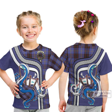 Tartan Vibes Clothing Rutherford Tartan Kid T-Shirt with Epic Bagpipe Style