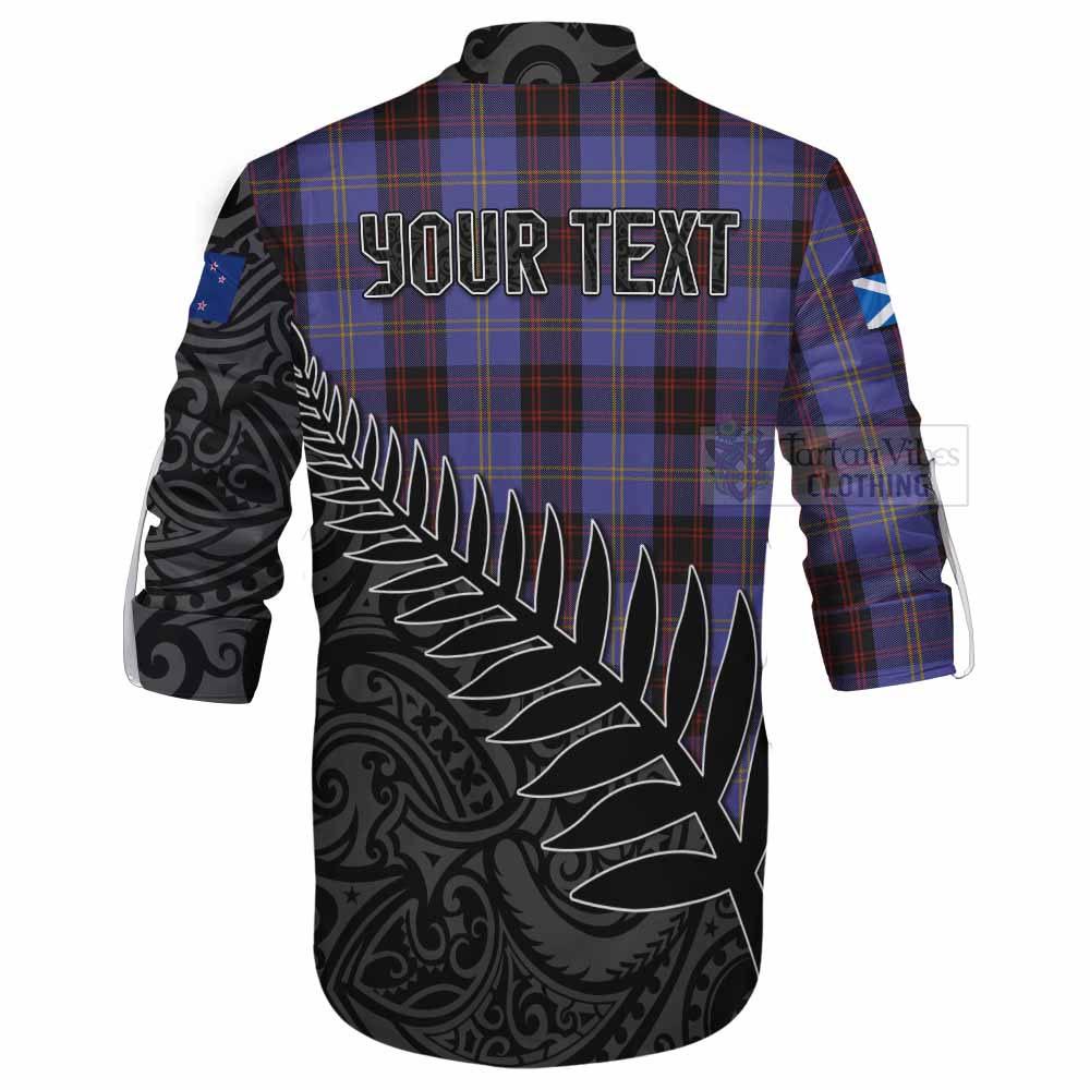 Tartan Vibes Clothing Rutherford Crest Tartan Ghillie Kilt Shirt with New Zealand Silver Fern Half Style