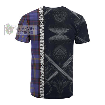 Tartan Vibes Clothing Rutherford Tartan Cotton T-shirt with Family Crest Cross Sword Thistle Celtic Vibes