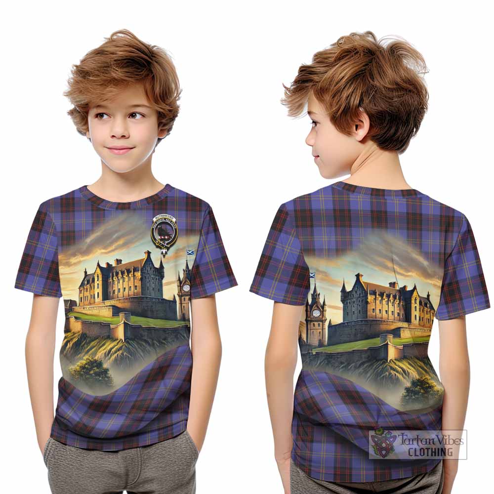 Tartan Vibes Clothing Rutherford Tartan Family Crest Kid T-Shirt with Scottish Ancient Castle Style