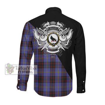 Rutherford Tartan Long Sleeve Button Shirt with Family Crest and Military Logo Style