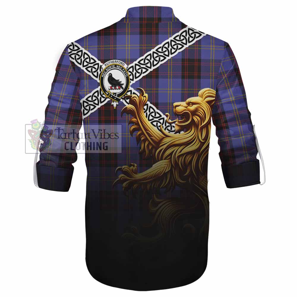Rutherford Crest Tartan Ghillie Kilt Shirt with Golden Lion Emblem Celtic Style - Tartan Vibes Clothing