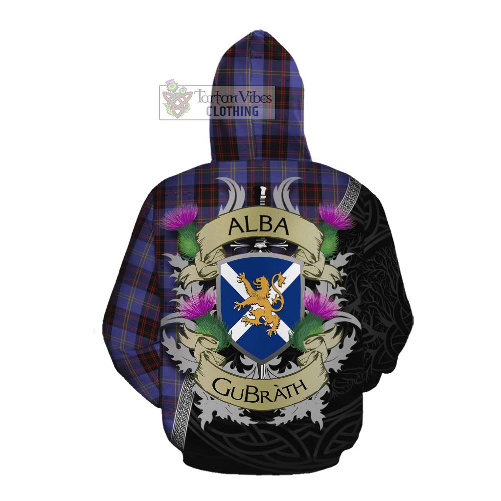 Tartan Vibes Clothing Rutherford Tartan Family Crest Cotton Hoodie Lion Rampant Royal Thistle Shield Celtic Inspired