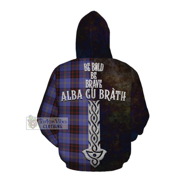 Rutherford Tartan Family Crest Cotton Hoodie Alba Gu Brath Be Brave Lion Ancient Style
