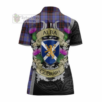 Rutherford Tartan Family Crest Women's Polo Shirt Lion Rampant Royal Thistle Shield Celtic Inspired