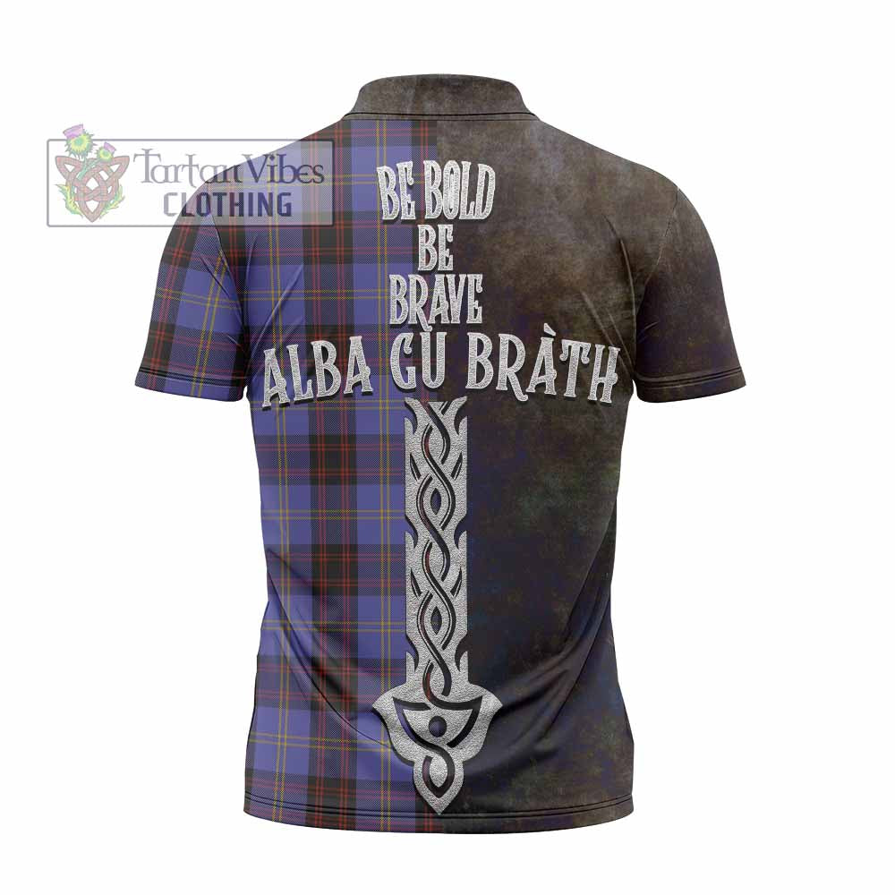 Tartan Vibes Clothing Rutherford Tartan Family Crest Zipper Polo Shirt Alba Gu Brath Be Brave Lion Ancient Style