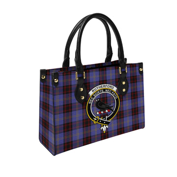Rutherford Tartan Leather Bag with Family Crest