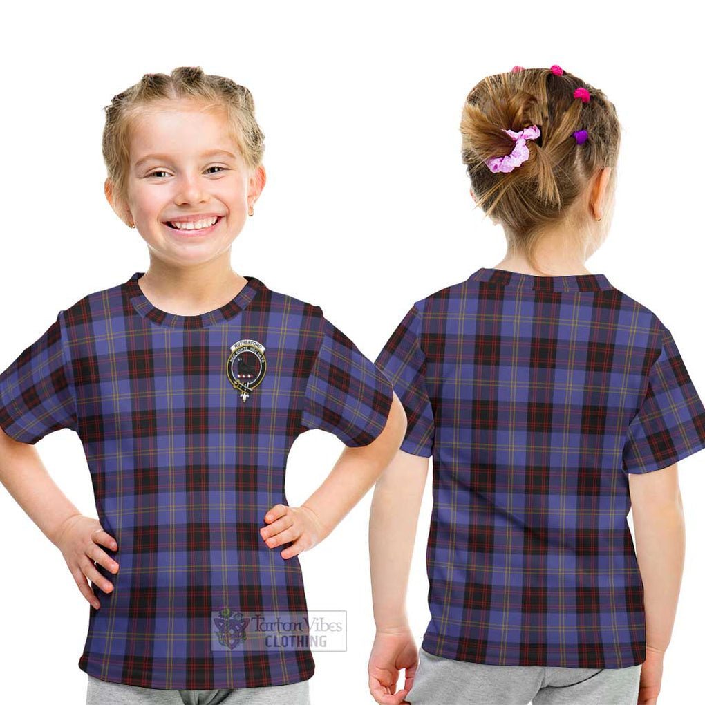 Rutherford Tartan Kid T-Shirt with Family Crest - Tartanvibesclothing Shop