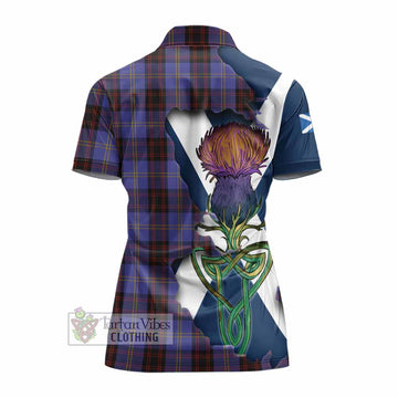 Rutherford Tartan Family Crest Women's Polo Shirt Scottish Thistle Celtic Inspired