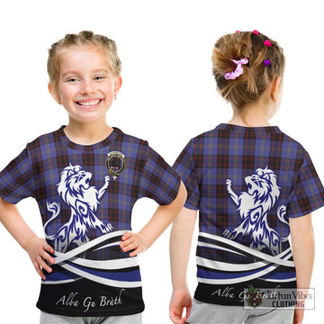 Rutherford Tartan Kid T-Shirt with Alba Gu Brath Regal Lion Emblem - Tartanvibesclothing Shop