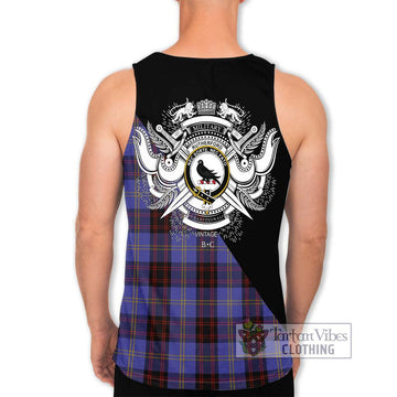 Rutherford Tartan Men's Tank Top with Family Crest and Military Logo Style - Tartanvibesclothing Shop