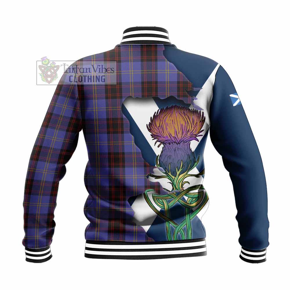 Tartan Vibes Clothing Rutherford Tartan Family Crest Baseball Jacket Scottish Thistle Celtic Inspired