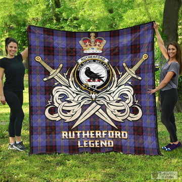 Rutherford Tartan Quilt with Clan Crest and the Golden Sword of Courageous Legacy