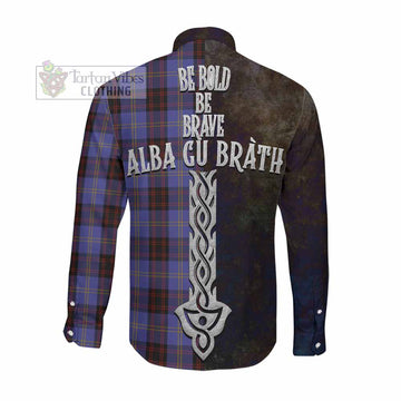 Rutherford Tartan Family Crest Long Sleeve Button Shirt Alba Gu Brath Be Brave Lion Ancient Style