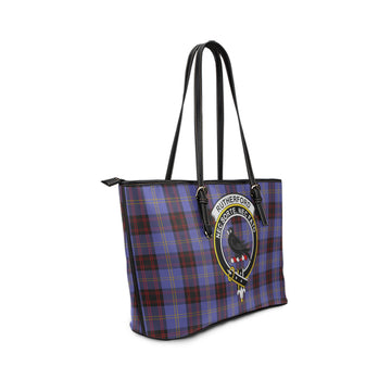 Rutherford Tartan Leather Tote Bag with Family Crest