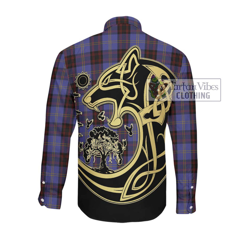 Rutherford Tartan Long Sleeve Button Shirt with Family Crest Celtic Wolf Style Men's Shirt - Tartan Vibes Clothing