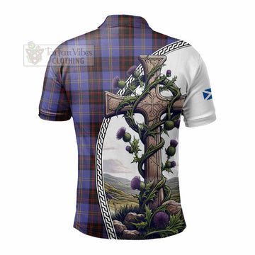 Tartan Vibes Clothing Rutherford Tartan Polo Shirt with Family Crest and St. Andrew's Cross Accented by Thistle Vines