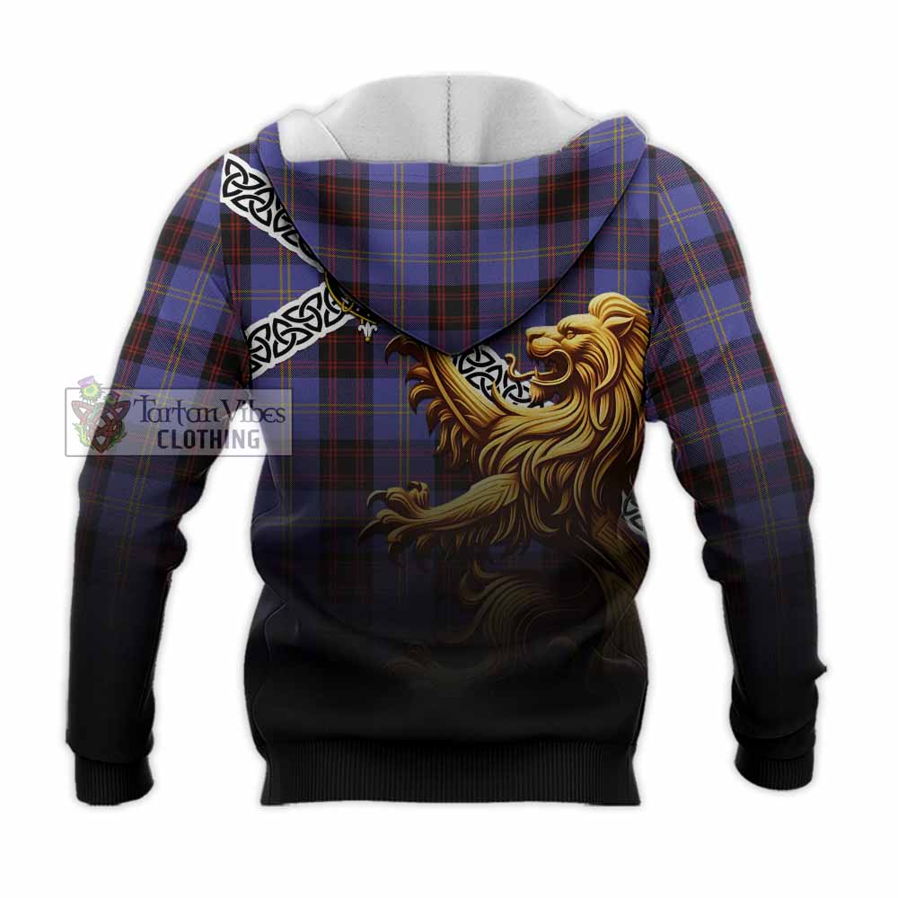 Tartan Vibes Clothing Rutherford Crest Tartan Knitted Hoodie with Golden Lion Emblem Celtic Style