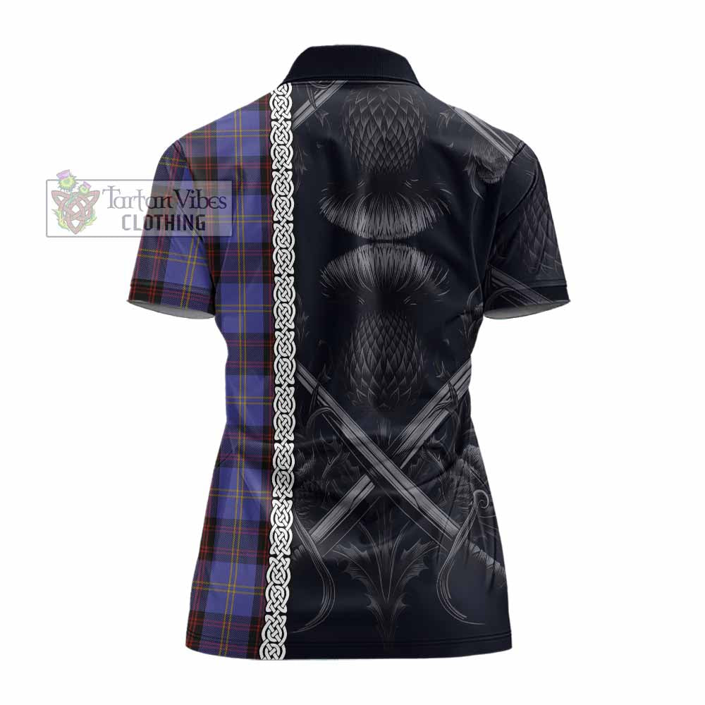 Tartan Vibes Clothing Rutherford Tartan Women's Polo Shirt with Family Crest Cross Sword Thistle Celtic Vibes