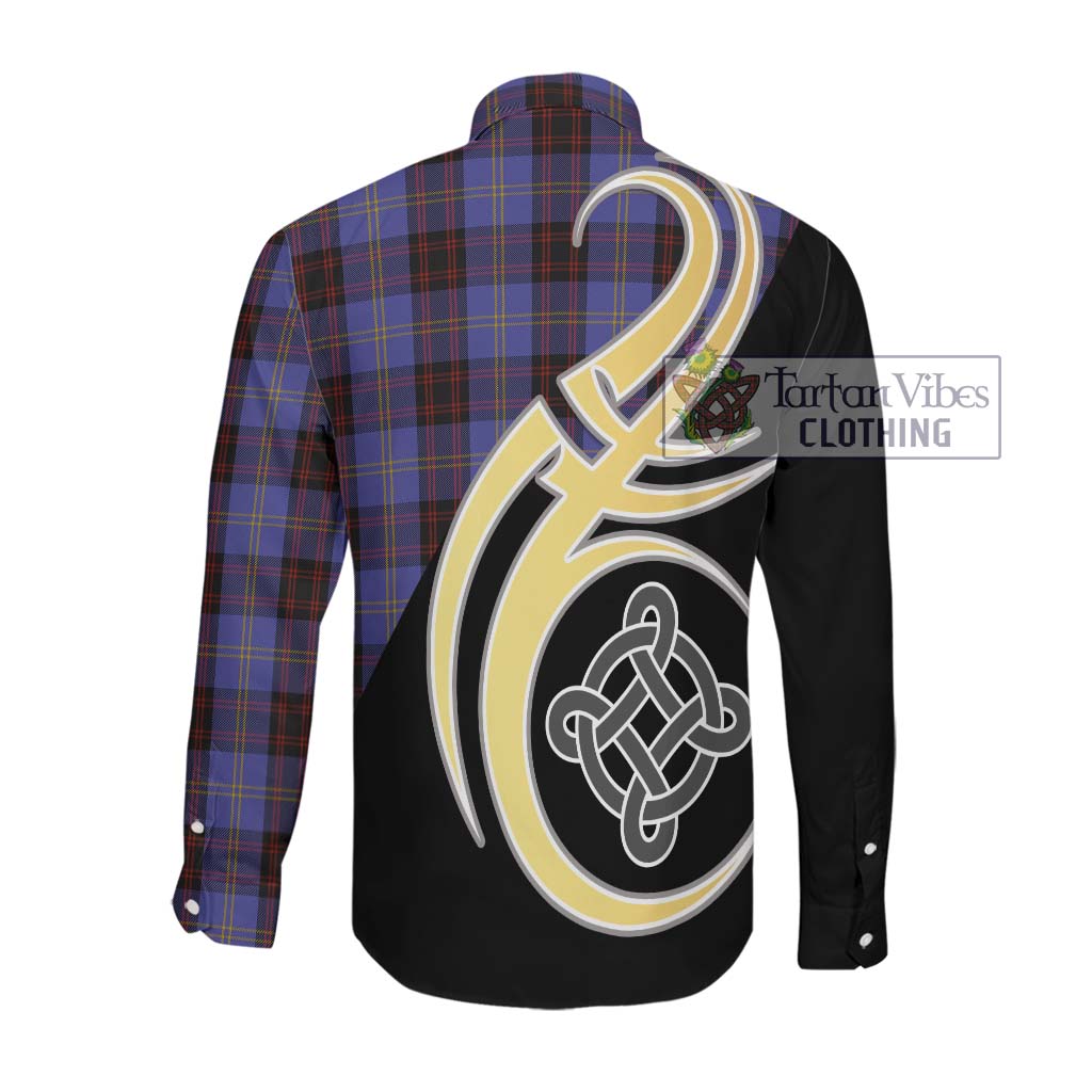 Rutherford Tartan Long Sleeve Button Shirt with Family Crest and Celtic Symbol Style Men's Shirt - Tartan Vibes Clothing