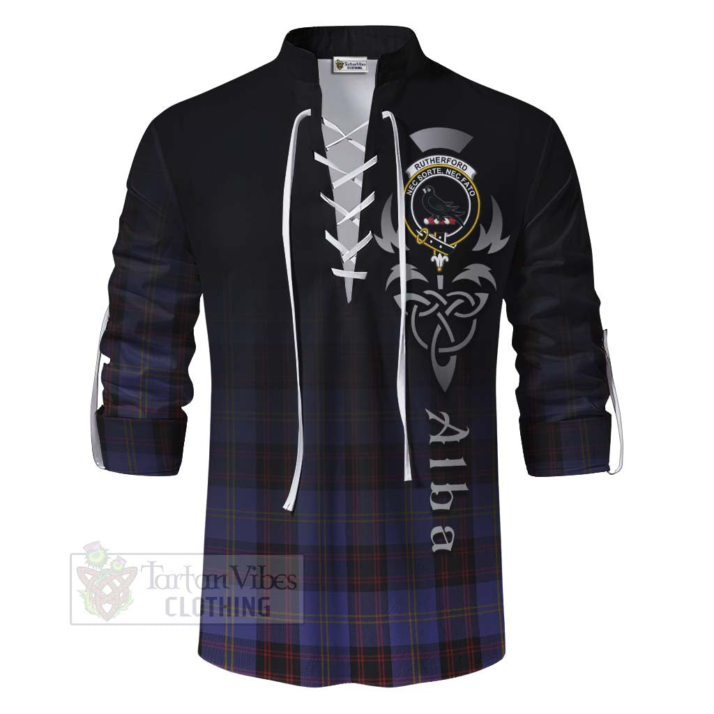 Tartan Vibes Clothing Rutherford Tartan Ghillie Kilt Shirt Featuring Alba Gu Brath Family Crest Celtic Inspired