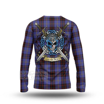 Tartan Vibes Clothing Rutherford Tartan Long Sleeve T-Shirt with Family Crest Celtic Skull Style