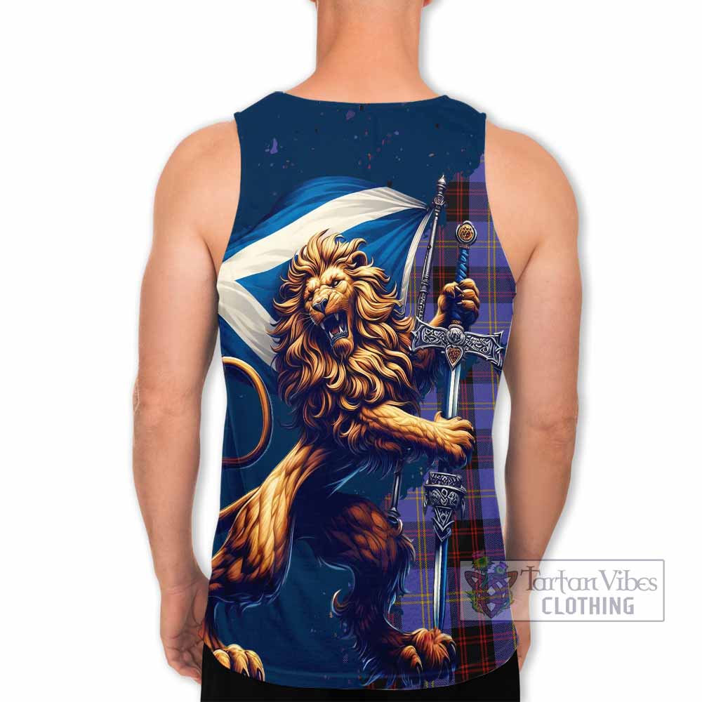 Tartan Vibes Clothing Rutherford Tartan Family Crest Men's Tank Top with Scottish Majestic Lion