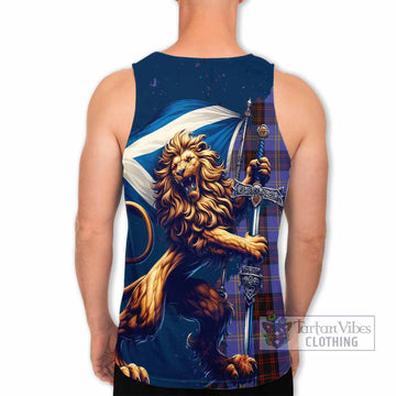 Tartan Vibes Clothing Rutherford Tartan Family Crest Men's Tank Top with Scottish Majestic Lion