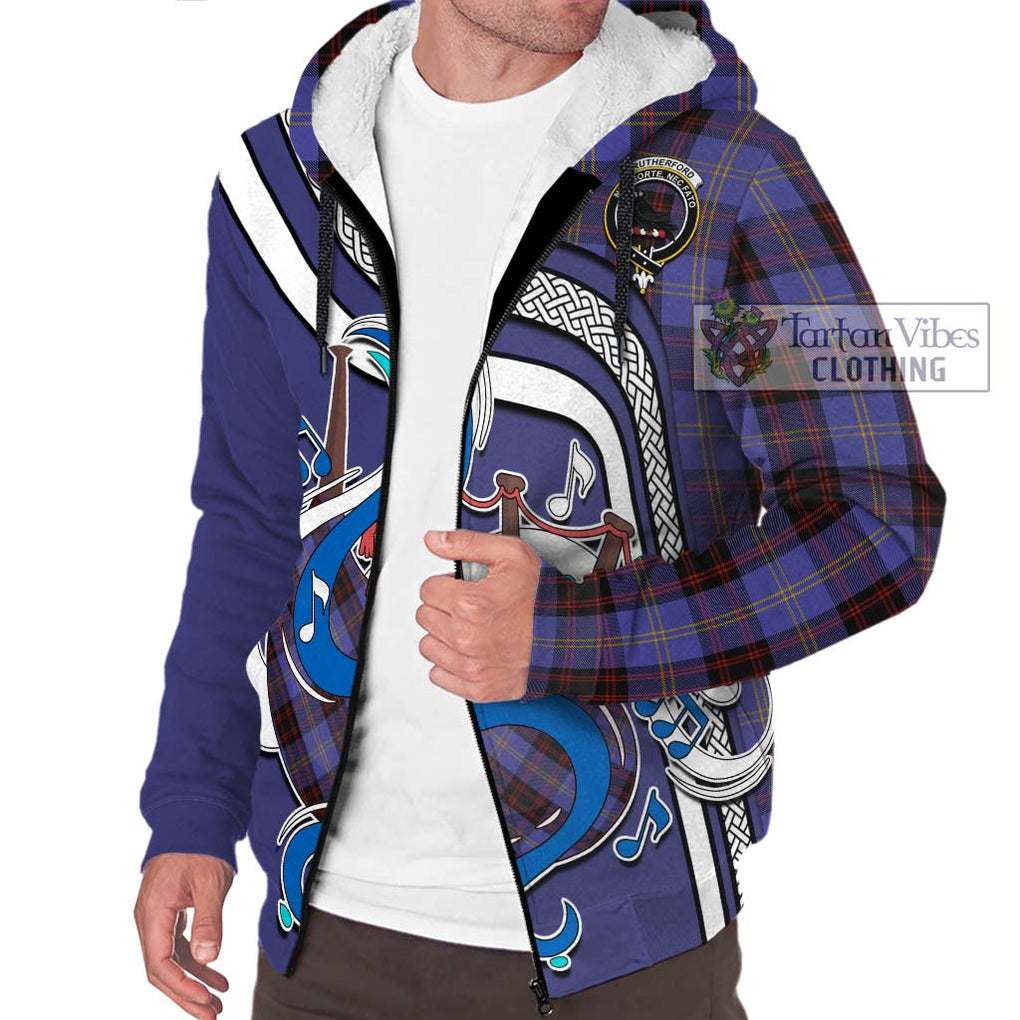 Rutherford Tartan Sherpa Hoodie with Epic Bagpipe Style Unisex - Tartanvibesclothing Shop