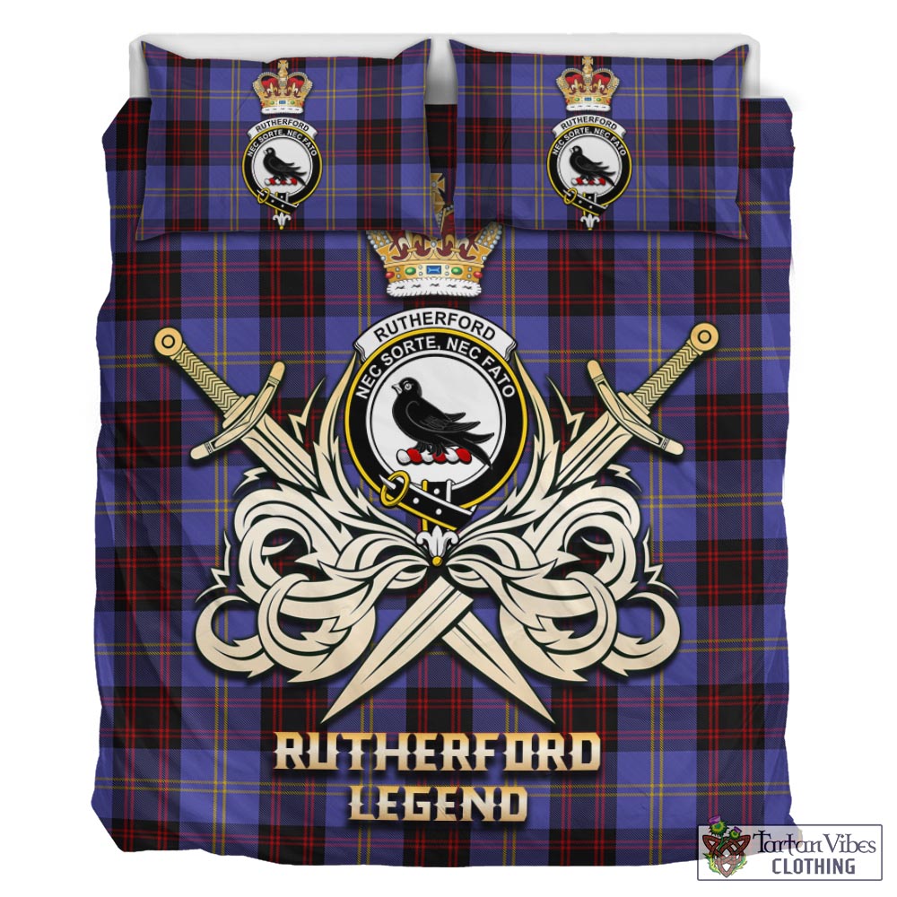 Tartan Vibes Clothing Rutherford Tartan Bedding Set with Clan Crest and the Golden Sword of Courageous Legacy