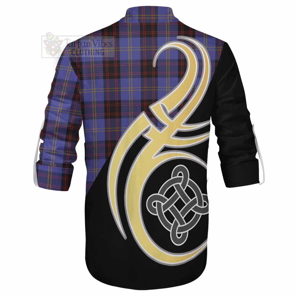 Tartan Vibes Clothing Rutherford Tartan Ghillie Kilt Shirt with Family Crest and Celtic Symbol Style