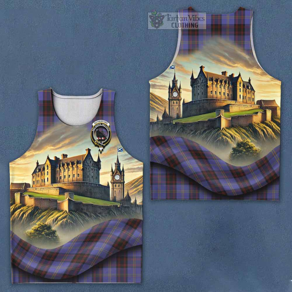 Tartan Vibes Clothing Rutherford Tartan Family Crest Men's Tank Top with Scottish Ancient Castle Style