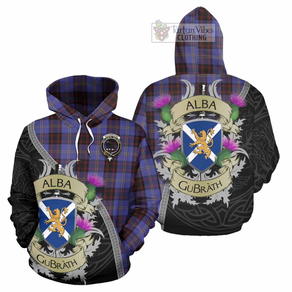 Tartan Vibes Clothing Rutherford Tartan Family Crest Hoodie Lion Rampant Royal Thistle Shield Celtic Inspired