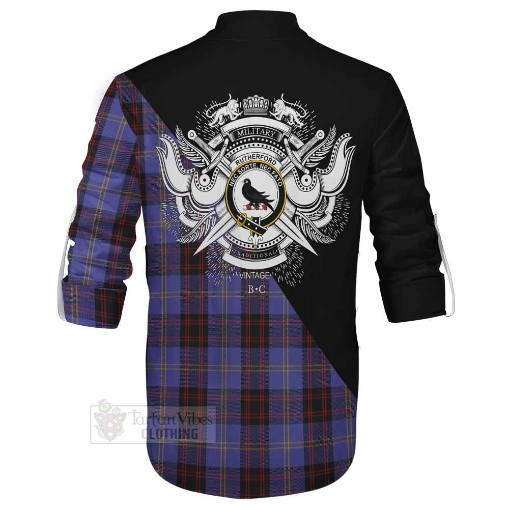 Tartan Vibes Clothing Rutherford Tartan Ghillie Kilt Shirt with Family Crest and Military Logo Style