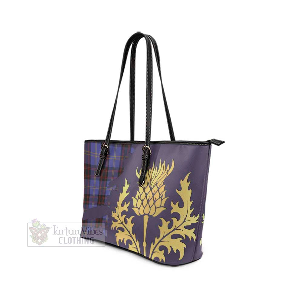 Tartan Vibes Clothing Rutherford Tartan Leather Tote Bag Gold Thistle Style