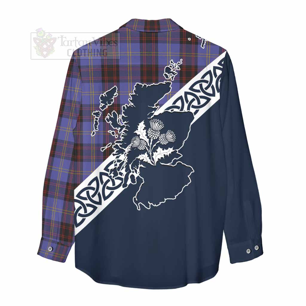 Tartan Vibes Clothing Rutherford Tartan Women's Casual Shirt Featuring Thistle and Scotland Map