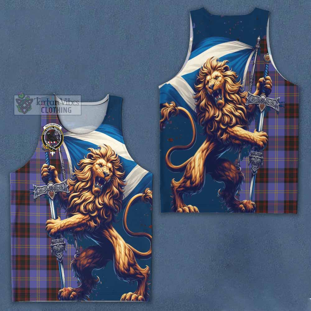 Tartan Vibes Clothing Rutherford Tartan Family Crest Men's Tank Top with Scottish Majestic Lion